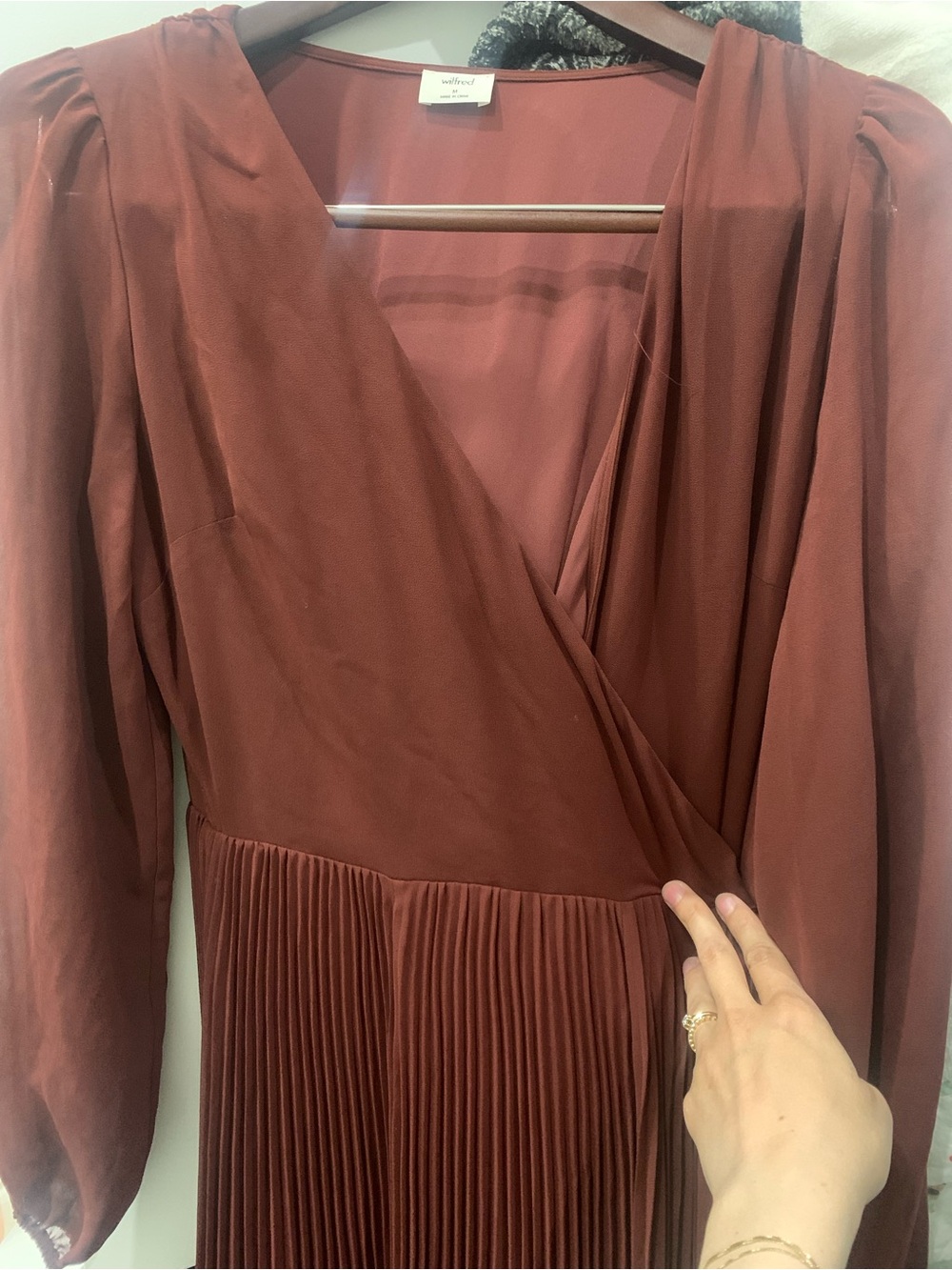 Wilfred Rust Red Pleated Wrap Midi Dress